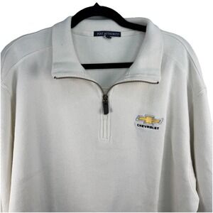 VTG Port Authority Chevrolet Large Cotton Sweater Quarter Zip Cream Gold Logo